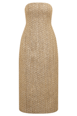 Gala Strapless Tweed Midi Dress - Gold