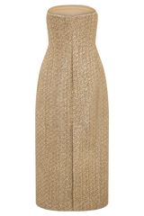 Gala Strapless Tweed Midi Dress - Gold