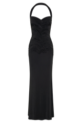 Hoai Gathered Slinky Halter Maxi Dress - Black