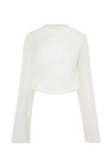Ida Sheer Asymmetrical Long Sleeve Cape - White