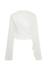 Ida Sheer Asymmetrical Long Sleeve Cape - White