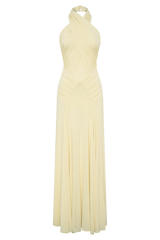 Indira Gathered Slinky Halter Maxi Dress - Lemon