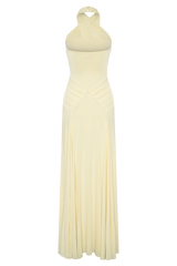 Indira Gathered Slinky Halter Maxi Dress - Lemon