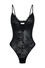 Jasper Sheer Plunge Lace Bodysuit - Black