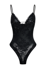 Jasper Sheer Plunge Lace Bodysuit - Black
