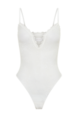 Jasper Sheer Plunge Lace Bodysuit - Ivory
