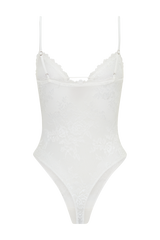 Jasper Sheer Plunge Lace Bodysuit - Ivory
