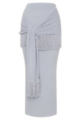Jaytee Knit Maxi Skirt With Fringe Tie - Sky Blue