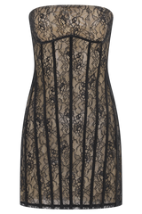 Jeannette Panelled Lace Mini Dress - Black