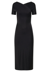 Junie Cross-Over Neck Slinky Maxi Dress - Black