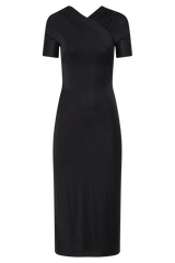 Junie Cross-Over Neck Slinky Maxi Dress - Black