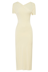 Junie Cross-Over Neck Slinky Maxi Dress - Lemon
