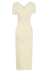 Junie Cross-Over Neck Slinky Maxi Dress - Lemon