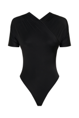 Junie Shortsleeve Cross-Over Bodysuit - Black