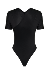 Junie Shortsleeve Cross-Over Bodysuit - Black