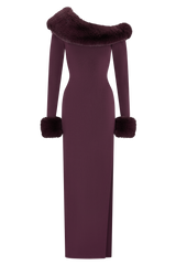 Karleigh Faux Fur Knit Maxi Dress - Plum