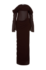Kirsten Off Shoulder Chiffon Maxi Dress - Cacao Brown