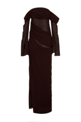 Kirsten Off Shoulder Chiffon Maxi Dress - Cacao Brown