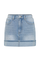 Lakoda Cuffed Denim Mini Skirt - Washed Light Blue