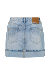 Lakoda Cuffed Denim Mini Skirt - Washed Light Blue