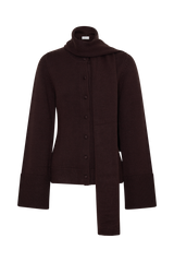 Lara Knit Cardigan With Scarf - Chocolate