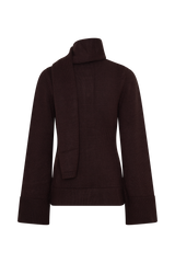 Lara Knit Cardigan With Scarf - Chocolate