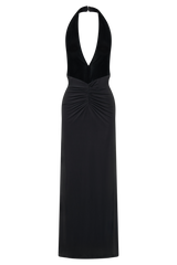 Lien Mesh Velvet Plunge Midi Dress - Black