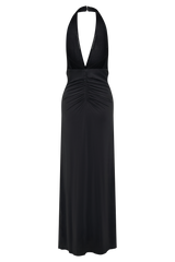Lien Mesh Velvet Plunge Midi Dress - Black