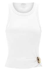 Lola Ribbed Sleeveless Top With Hardware - White