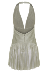 Lucille Halter Pleated Mini Dress - Silver