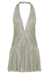 Lucille Halter Pleated Mini Dress - Silver