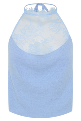 Lucy Lace And Knit Halter Top - Cornflower Blue