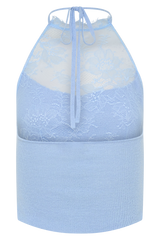 Lucy Lace And Knit Halter Top - Cornflower Blue