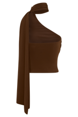 Lydia Slinky Asymmetrical Halter Top - Chocolate
