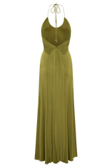 Maely Gathered Slinky Maxi Dress - Olive
