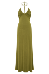 Maely Gathered Slinky Maxi Dress - Olive