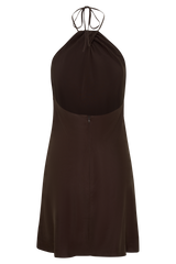 Maggie Cupro Halter Mini Dress - Dark Chocolate