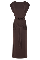 Maiara Shortsleeve Slinky Tie Maxi Dress - Chocolate