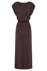 Maiara Shortsleeve Slinky Tie Maxi Dress - Chocolate