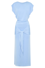 Maiara Shortsleeve Slinky Tie Maxi Dress - Sea Blue