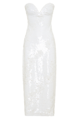 Maisie Strapless Sequin Midi Dress - White