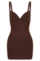 Maison Bandage Knit Mini Dress - Chocolate