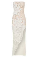 Mandie Hand Crochet Asymmetrical Maxi Dress - White