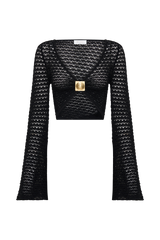 Mania Crochet Long Sleeve Cropped Top - Black