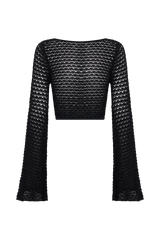 Mania Crochet Long Sleeve Cropped Top - Black