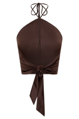 Mariana Halter Silk Blend Sleeveless Top - Dark Chocolate