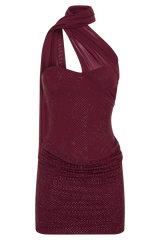 Mattea Diamante Mini Dress With Scarf - Plum