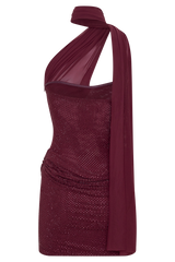 Mattea Diamante Mini Dress With Scarf - Plum