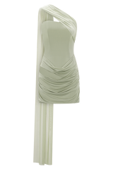 Mattea Slinky And Mesh Mini Dress With Scarf - Sage