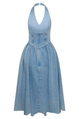 Miller Denim Halter Midi Dress - Classic Blue